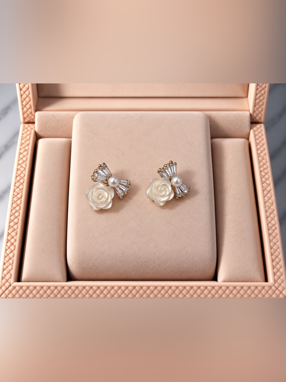 Pearl & Rose Gold-Accent White Flower Stud Earrings
